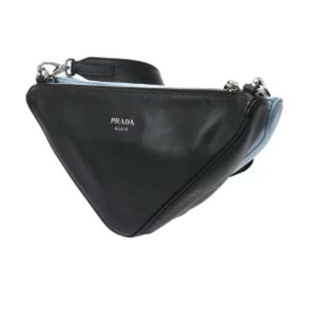 Prada Triangle Shoulder Bag Blue Black Saffiano Leather - Picture 2 of 9